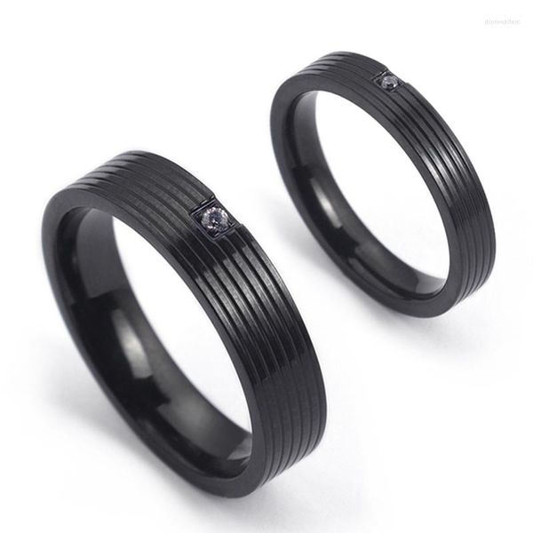 Eheringe Elegant Schwarz Edelstahl Paar Ring Für Frauen Männer Mode Zirkonia Verlobungsversprechen Band CZ Stein Schmuck