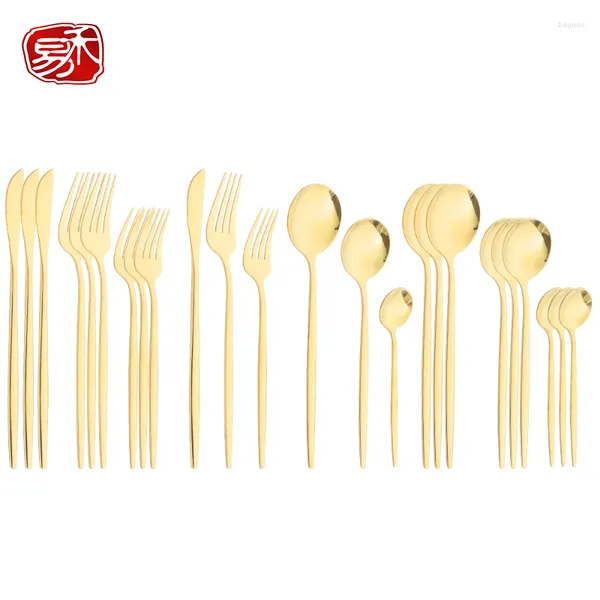 Set di stoviglie HEYI Coltello Forchetta Cucchiaio in acciaio inossidabile SET da 24 PEZZI Stoviglie portoghesi Dessert nero Tè Caffè CST