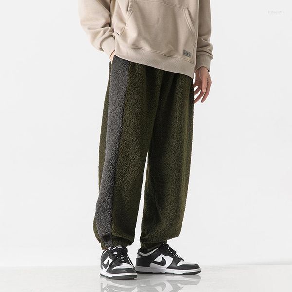 Männer Hosen Winter Warm Verdicken Männer Mode Elastische Taille Übergroßen Patchwork Fleece Frau Jogger Hosen Streetwear