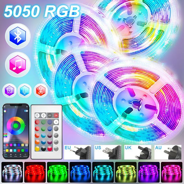 Luzes de tira led 5050 luz led 30 leds fita flexível rgb fita diodo bluetooth app decoração da sala de controle com adaptador dc