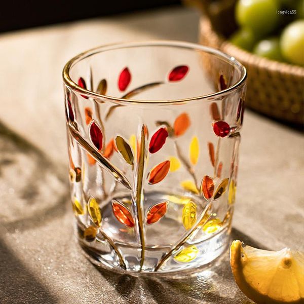 Bicchieri da vino 350ml Light Luxury Hand Whisky S per Vodka Home Painted Leaf Pattern Tazze d'acqua Bei bicchieri da bar