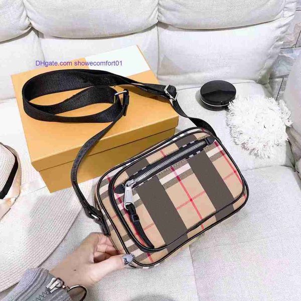 Qualidade 7A Luxo TB Camera Stripe Bag Clássico Nylon Bolsas Designer Vintage Check e Couro Crossbody Mulheres Homens Carteira Mensageiro Tote