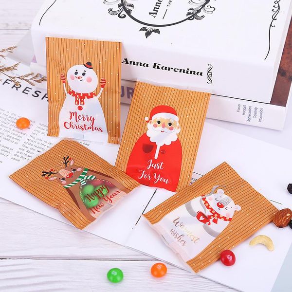 Confezione regalo 100 pezzi Borsa per imballaggio con coulisse natalizia Stampa a colori Torrone Biscotto Elenco caramelle Festività