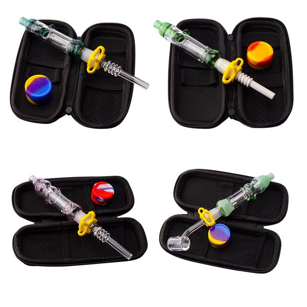 Chinafairprice NC067 Dab Rig Glas Wasserpfeife Luftloch Recycling auslaufsicher Calabash Bubbler 10 mm 14 mm Quarzkeramik Nagelclip Dabber Werkzeug Silikonglasbeutel-Set