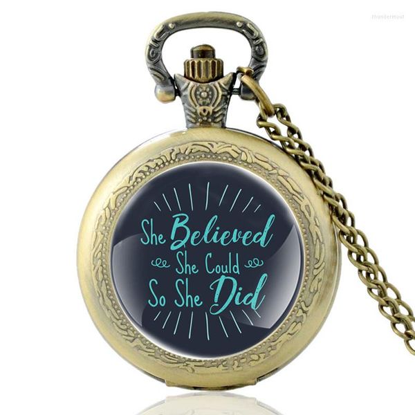 Pocket Watches Classic Bible Versículo que ela acreditava poder, o quartzo assistiu homens de colar religioso de homens vintage