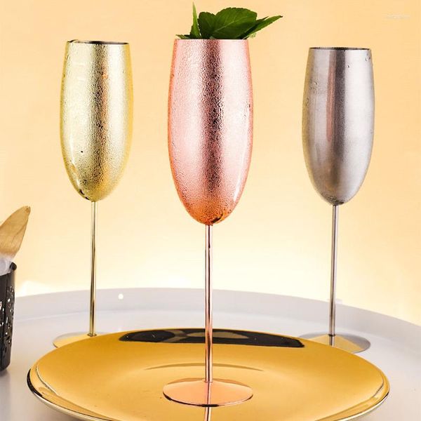 Bicchieri da vino Nordic Acciaio inossidabile Bicchiere da champagne per bar Creativo Flauto vintage Cocktail Calice in metallo di lusso in oro rosa