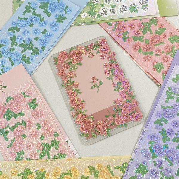 Hediye sargısı lazer çiçek çıkartmaları estetik bitkiler gül günlük scrapbooking diy po idol kartı dekorasyon çıkartması Koreli kırtasiye