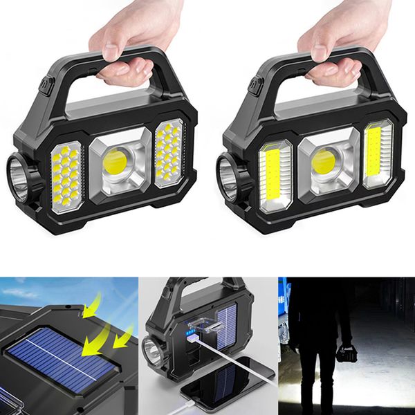 Solarleuchten Taschenlampe Tragbarer LED-Suchscheinwerfer Solar/USB wiederaufladbare Taschenlampen Wasserdichte 6-Gang-Taschenlampe Campingleuchte COB-Arbeitsleuchte