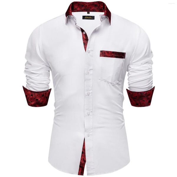 Camisas casuais masculinas Vestido vermelho branco de luxo para homens roupas de manga comprida smok