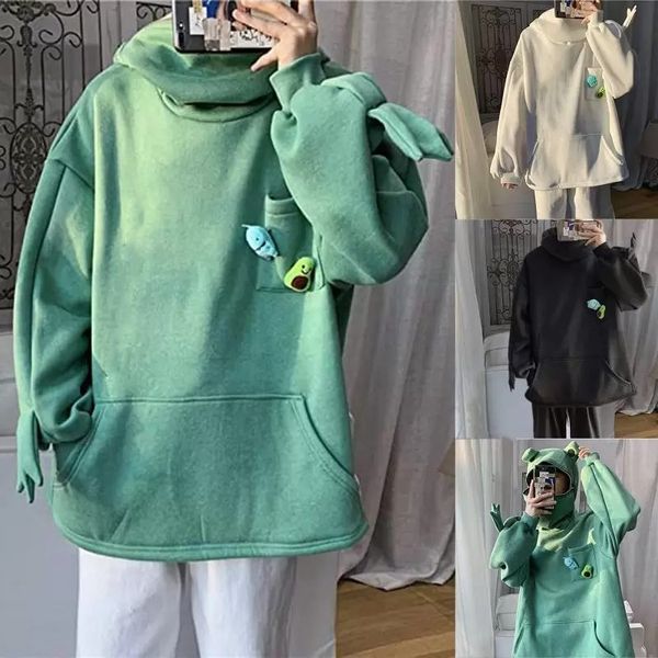 Damen Hoodies Sweatshirts Plus Sweatshirt Kreatives Nähen dreidimensional niedliche Frösche Pullover Tasche Reißverschluss Kapuze-Moleton Moleton