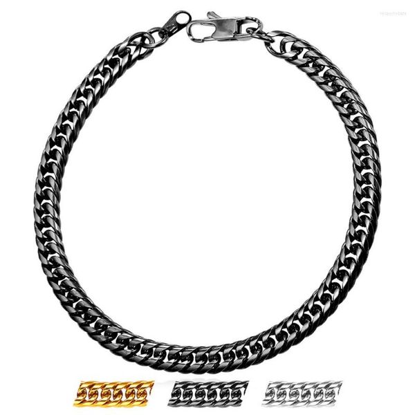 Bracelets de link Bracelete de colarinho de joias de jóias de aço inoxidável ouro/preto cor de 6 mm de largura Hippie H251