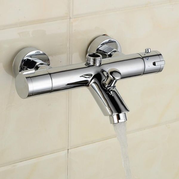 Mutfak muslukları pirinç banyo termostatik duş musluk bakır karıştırma valfi çift saplı duvar monte