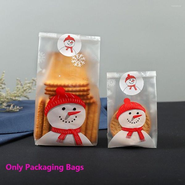 Decorações de Natal 50pcs boneco de neve pretexto portadores de bolsas assam biscoitos biscoitos bolsas de embalagem de plástico de biscoito