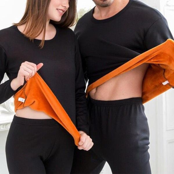 Traje de roupa íntima térmica masculina para homens e mulheres lã de inverno espessando longos Johns 2pcs sets quentes no fundo do casal de leggings