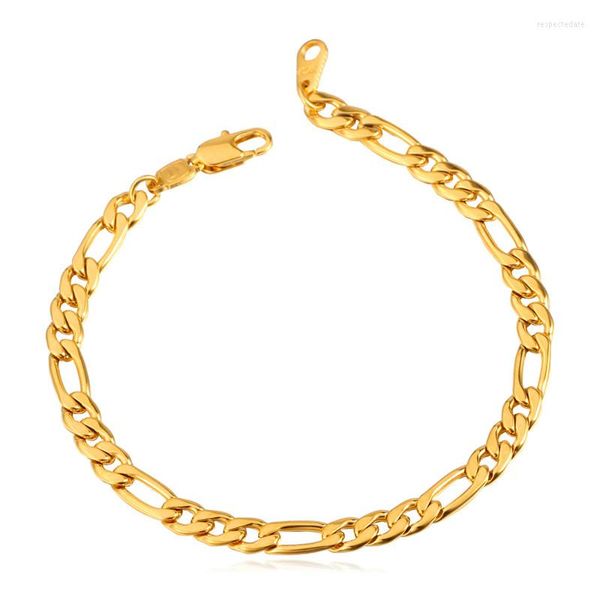 Bracelets de link Charado Chain Figaro Men Bulbalhas de joias de joias de atacado Gold/Black Color 316L Aço inoxidável 5mm de largura H539