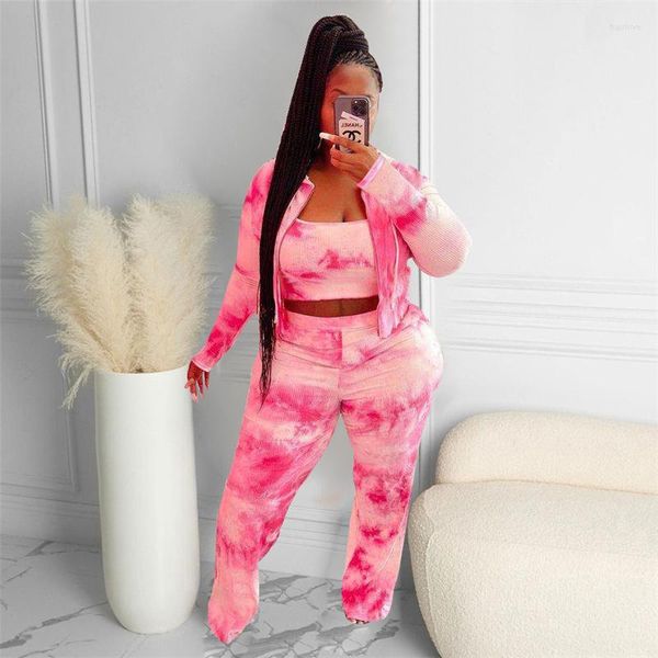 Trainingsanzüge Plus Größe Frauen Kleidung Drei Stück Tie Dye Weste Langarm Jacke Und Hosen Sets Outfits Trainingsanzug Set Großhandel drop