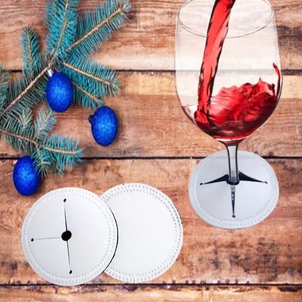 Drinkware Handle sublima￧￣o em branco Transfer￪ncia de calor Vinho tinto Tampa de calic￩teo diy di￢metro branco 10cm Reds Wines Shelf Coaster Cover RRC746