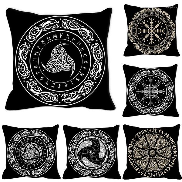 Travesseiro 45x45cm Black White Geometry Cover Viking Talisman Pillowcover Sofá S Jogo Decoração de Casa Passagem