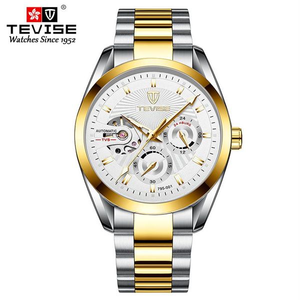2021 New Moda Tevise Men Menic Mechanical Watch Men Stainless Steel Cron￳grafo Wristwatch Male Rel￳gio Relogio Masculino299f