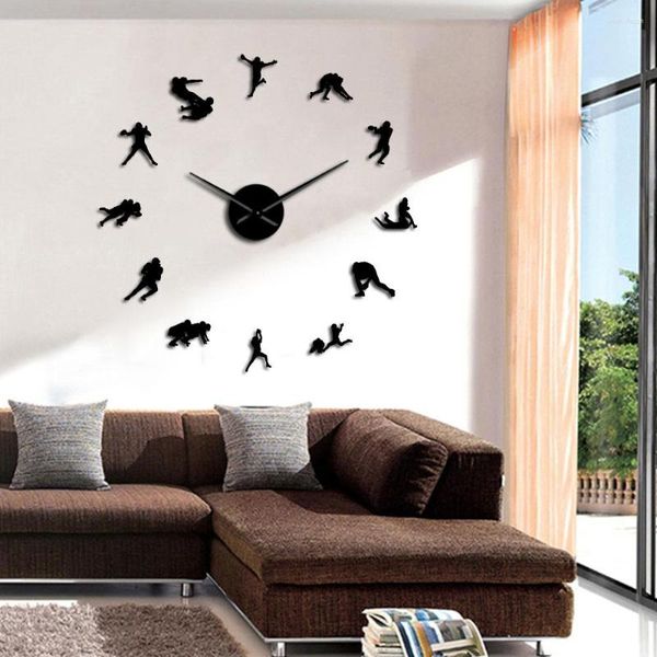 Orologi da parete Football americano Grande orologio moderno Rugby Art Big Time Watch Ragazzi Room Sports Decor Player Gift