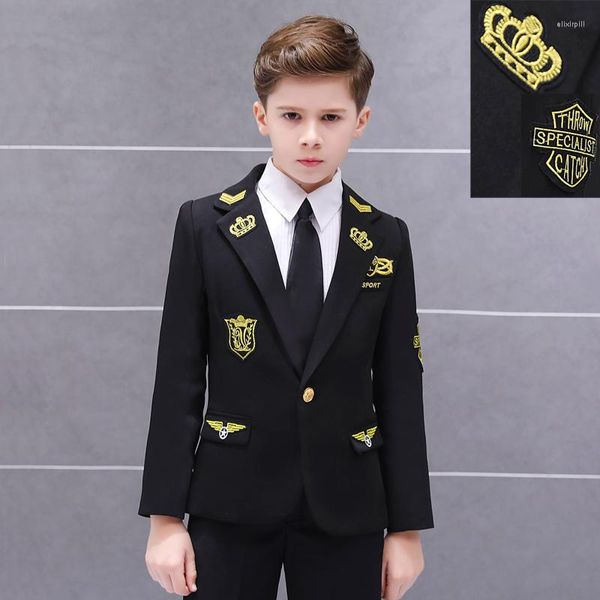 Ternos masculinos Crown do garoto Capitão uniforme Cosplay Blazer Jacket Performance Stage Suit Gentleman One Button