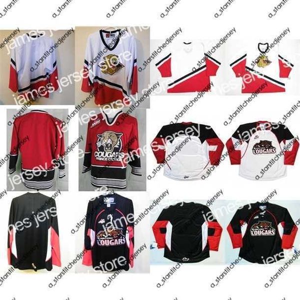 Thr Herren Damen Kinder WHL Prince George Cougars Weiß Rot Schwarz 100 % Ed Eishockey-Trikots