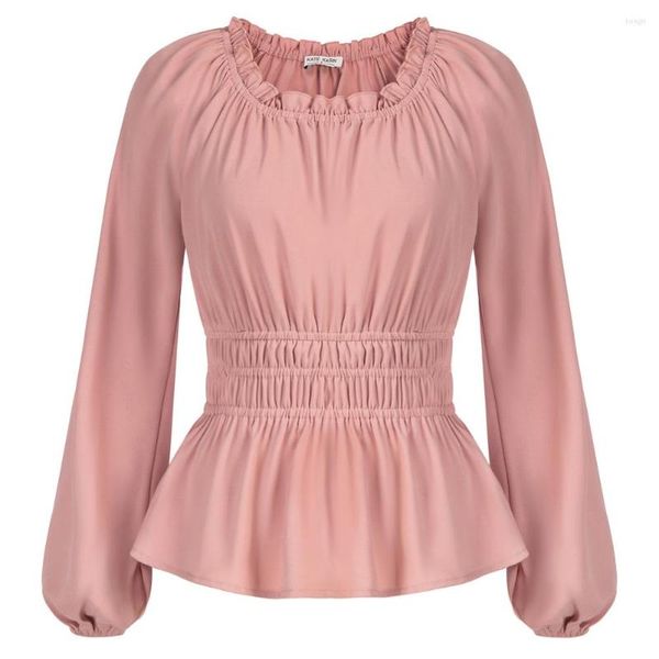 Blouses feminina Mulheres elegantes peplum bainha tops fêmeas de manga longa feminina Camisetas elásticas de colarinho quadrado Camisetas rufos 2022