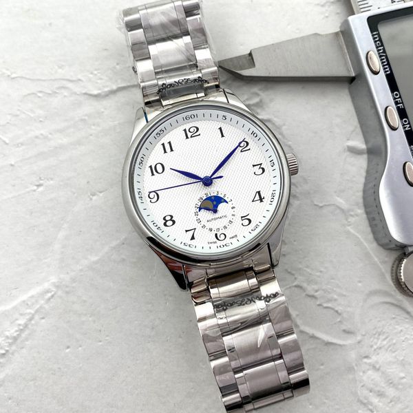 Модные мужские часы Механические автоматические часы с фазой Луны Роскошные дизайнерские часы с ремешком из нержавеющей стали Мужские наручные часы для мужчин Рождественский подарок Reloj De Lujo