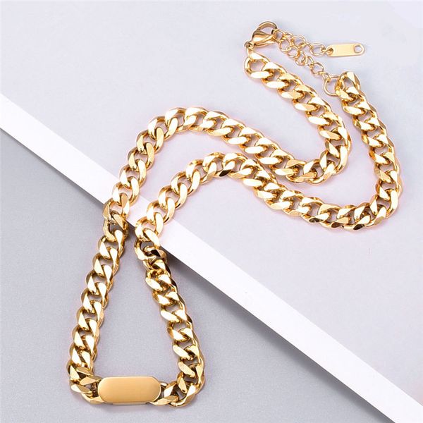 Punk Hip Hop Schmuck 18k Gold Kuba Linkkette für Frauen Designer Halskette 316L Titanium Stahlketten Südamerikanische Chokers Ketten Rechteck Damen Halsketten 45 cm