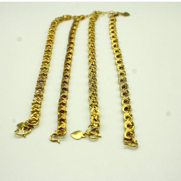Link Armbänder Mode Armband Geschnitzte Perlen Frauen Solide 18 Karat Gelbgold Überzogene Kugelform Alluvial Armreif Schmuck Großhandel