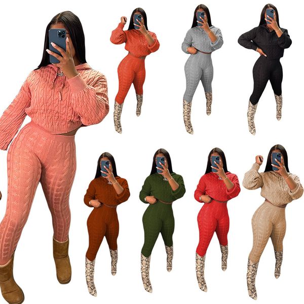 2024 Kazak Trailtsits Kadınlar 2 adet Set Sabit Katı Örme Leydi Kıyafet Spor Giyim Sweatsuits Hoodies ve Pantolon Toptan Sonbahar Kış Kıyafetleri 8691