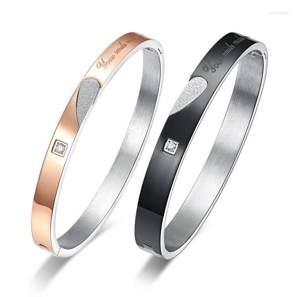 Link Bracciali Trendy Black Rose Gold Love Heart Bangles Donna Acciaio inossidabile Charme Bracciale in cristallo Gioielli per gli amanti