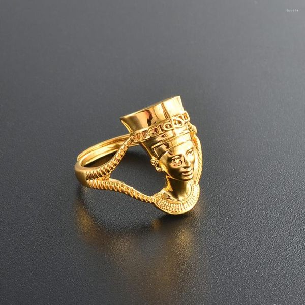 Eheringe Anniyo Ägyptische Königin Nofretete Ring für Frauen Mädchen Afrikanischer Fingerschmuck Goldfarbe Party National Vintage Einstellbar