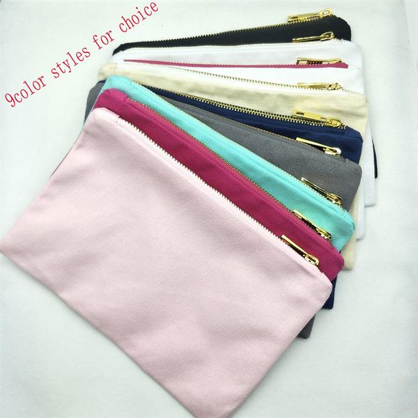 Borsa per il trucco in tela di cotone con stili di 9 colori con cerniera dorata fodera dorata nero bianco crema grigio blu navy menta rosa rosa chiaro borsa da toilette2853