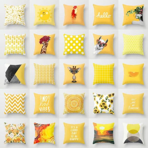 Travesseiro geométrico de girafa amarelo capa de design de animais 45x45cm Pounhores decorativos Decoração de casa Capas de sofá de sala de estar