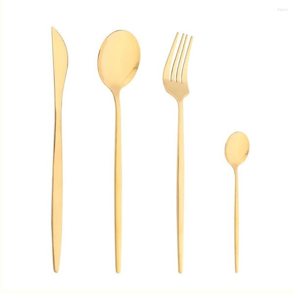 Geschirr-Sets, goldenes Edelstahl-Besteck-Set, luxuriöses Küchenbesteck, Spiegelpolieren, komplette Gabel, Löffel, Messer, 4-teilig