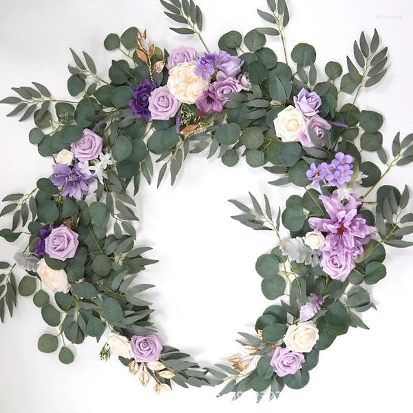 Fiori decorativi Arco nuziale artificiale Ghirlanda di fiori Appeso a parete in seta Rattan Vite di plastica Rosa viola Finestra della camera di casa Decorazione lunga 1,8 m