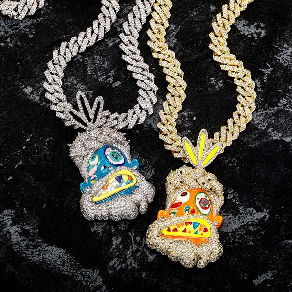 Хип-хоп красочная эмаль кулон ожерелье мужские блестящие рэп подвески с блестящими украшениями из циркона