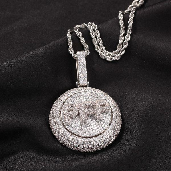 Hip Hop A-Z letras personalizadas pingente colar giratório simulado diamante banhado a ouro real joias