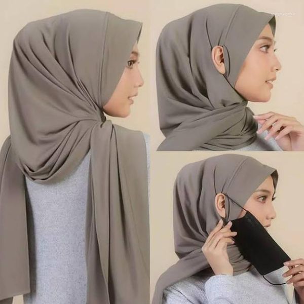 Ethnische Kleidung Modaler Baumwoll-Jersey-Instant-Hijab-Schal mit Loch, leicht zu tragende Maske, muslimischer Schal, schlichte Wickel für Frauen, Afrika-Stirnband, 180 x 70 cm
