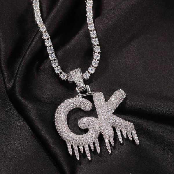 Collana con ciondolo in ghiaccio con lettere personalizzate Hip Hop A-Z, gioielli per anca placcati in oro reale 18 carati