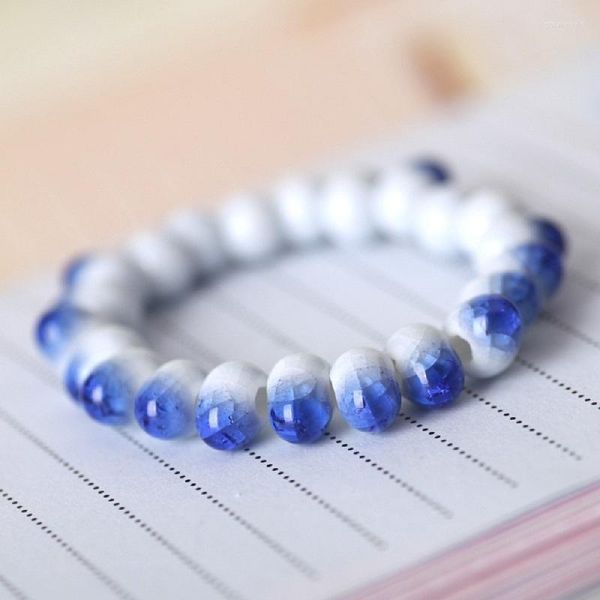 Strand Mode Vintage handgefertigte Keramik Armband Perlen blau und weiß Porzellan Armreif Ornamente bunte Armbänder Party Schmuck Geschenke