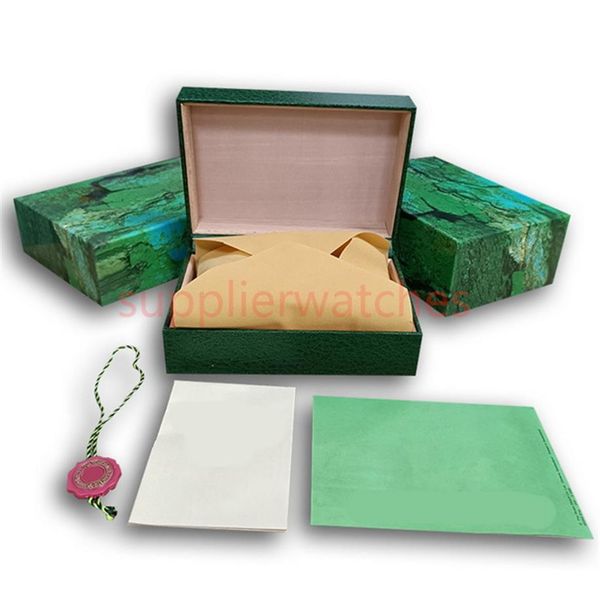 HJD Green Casos de qualidade Man Watch Box de madeira Bolsas de papel Certificado Caixas originais para mulher de madeira Relógios Acessórios para caixa de presente Rol3157