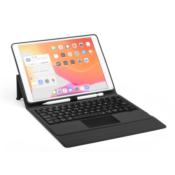 Tastaturhülle, kabellos, Bluetooth, 7 Farben, LED-Hintergrundbeleuchtung, Touchpad, Klappständer, mit Stifthalter für iPad 10.2 10.5