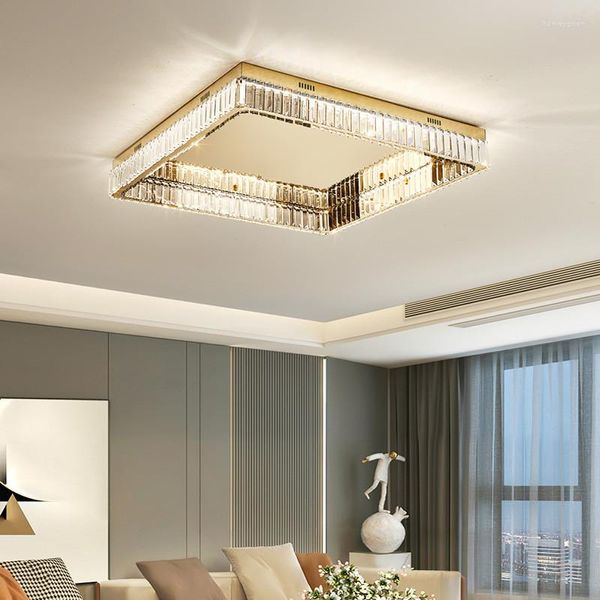 Plafoniere Lampada da soggiorno in cristallo Lampadario moderno da cucina in camera da letto nordica a LED in acciaio inossidabile quadrato moderno