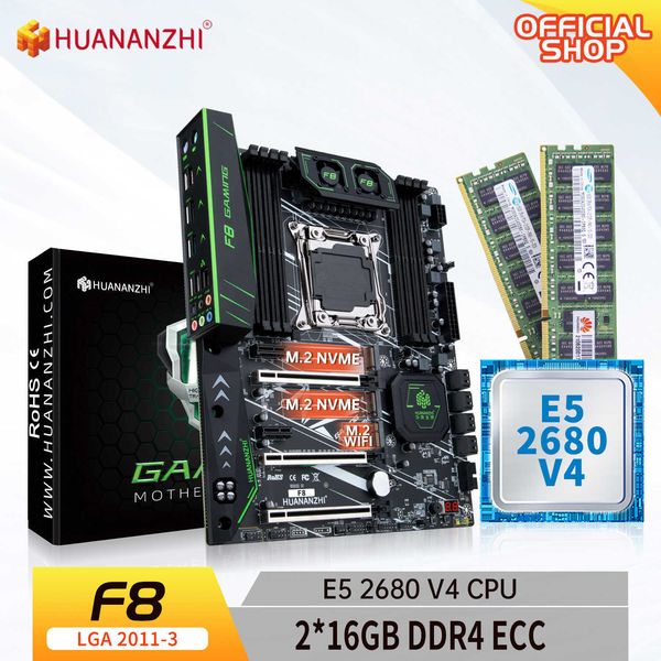 Scheda madre HUANANZHI F8 LGA 2011-3 con Intel XEON E5 2680 V4 con 2 kit combinato memoria 16G DDR4 RECC set NVME SATA USB