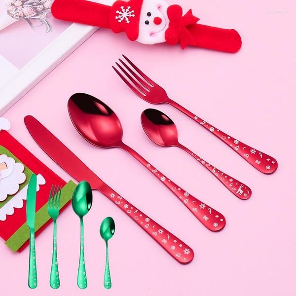 Yemek takımı setleri 4pcs Christmas Creative Western Sofra Tecrübesi Paslanmaz Çelik Bıçak Çatal Kaşığı Cultery Mutfak Hediye Kutusu Haddeleme