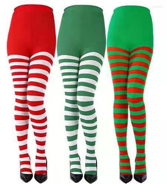Calze da donna 2022 Collant con stampa a righe multicolore natalizie per calze sottili a figura intera Leggings per cosplay di Halloween per ragazze