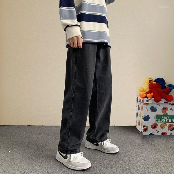 Jeans da uomo 2023 Autunno Streetwear Baggy Uomo Coreano Moda Allentato Dritto Pantaloni Gamba Larga Maschile Marchio di Abbigliamento Luce Nera LL12