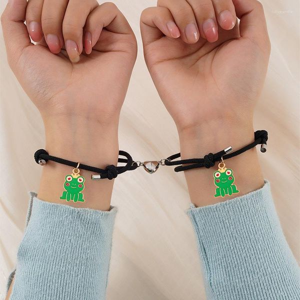 Link-Armbänder TULX 2 Stück süßes Frosch-Paar-Armband für Damen und Herren, modisch, verstellbar, herzförmig, magnetisch, zieht Ferngespräche an